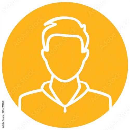 Modern minimalist male avatar on a vivid orange circle backdrop illustration