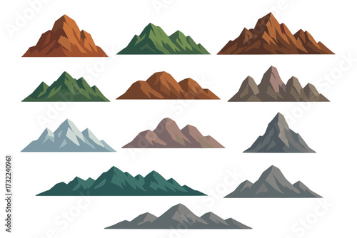 Diverse Mountain Peaks Collection Stunning Majestic Landscape Elements Isolated on Transparent Background