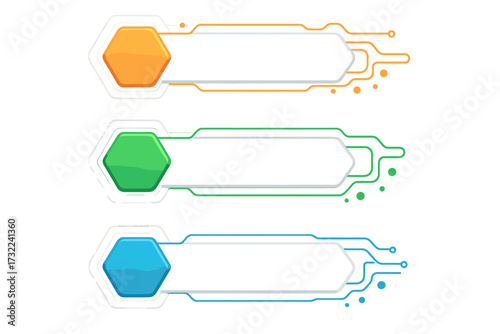 Futuristic Hexagonal Digital UI Elements for Tech and Gaming Interfaces Isolated on Transparent Background