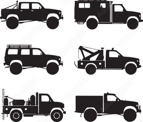 Diverse utility truck silhouettes utility vehicle off road