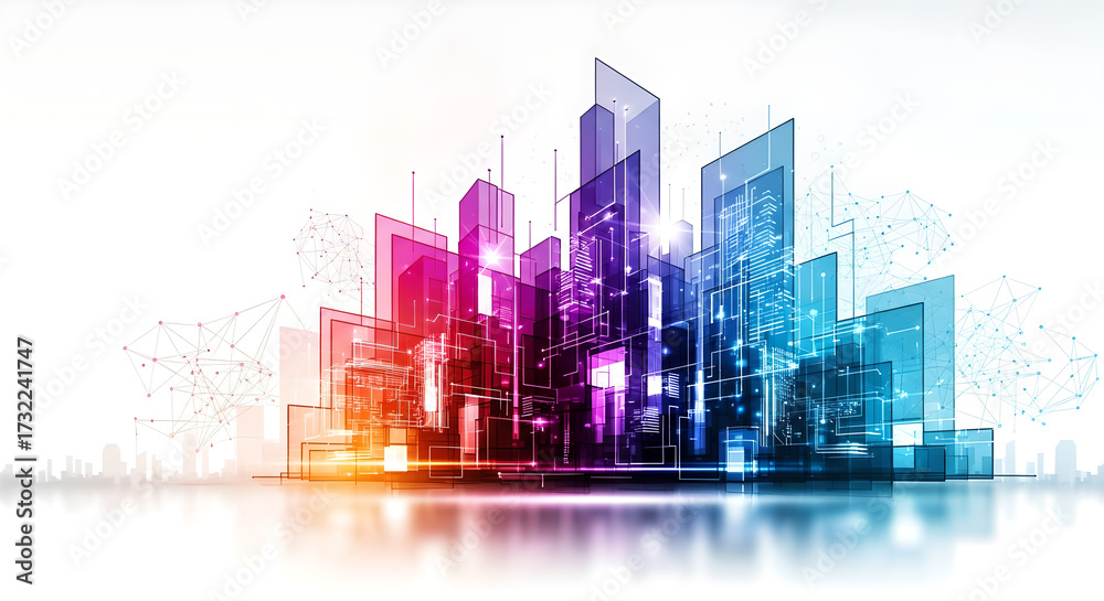 Fototapeta premium Smart City Technology Urban Network Abstract Gradient Isolated On White Copy Space