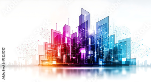 Smart City Technology Urban Network Abstract Gradient Isolated On White Copy Space