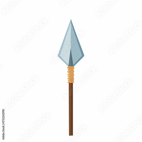 Illustration of a Metal Spear with Wooden Shaft for Throwing or Hunting in Ancient Times