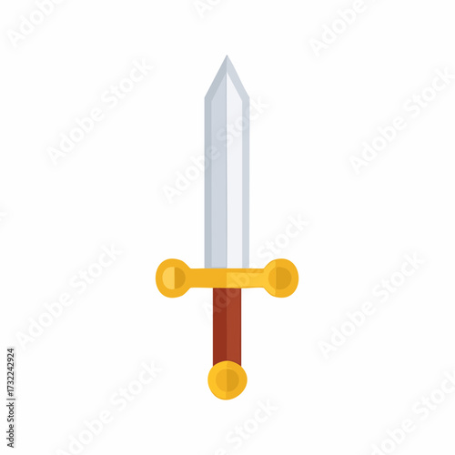 Simple flat design sword with silver blade gold hilt and brown handle isolated vector