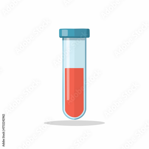 Medical laboratory test tube with blood sample in a simple flat style