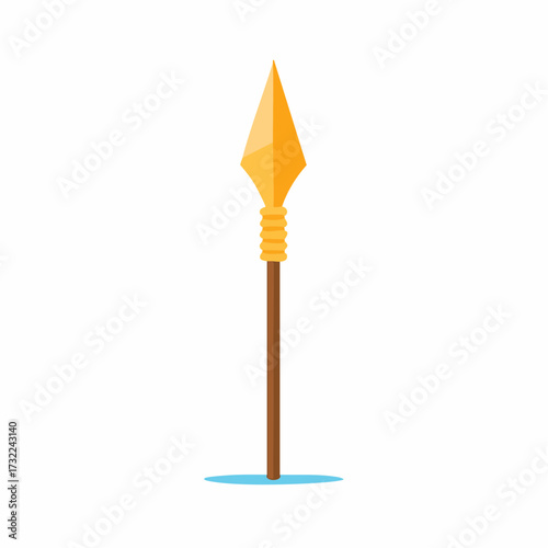 Stylized golden spear on the white background, weapon illustration, design element