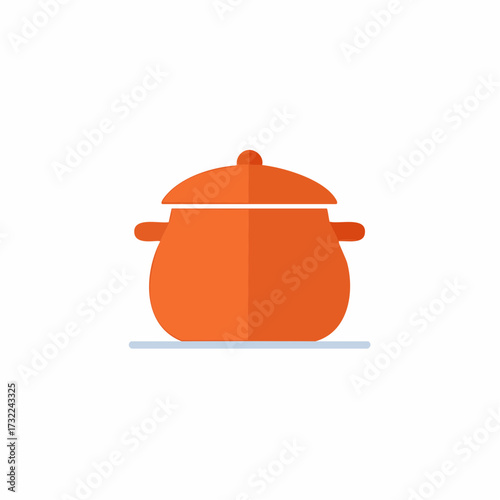 Modern orange cooking pot with lid kitchen utensil flat design illustration for food preparation