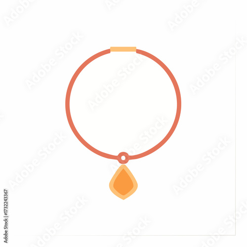 Pendant necklace illustration with tear-shaped amber gemstone, jewelry icon