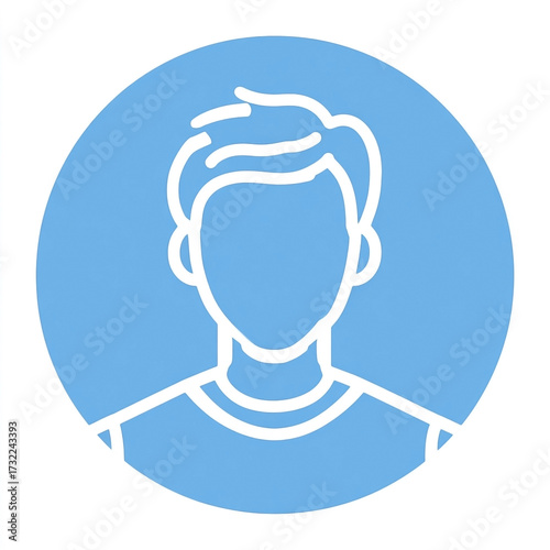 Minimalist avatar illustration of a young man on a sky blue circular backdrop