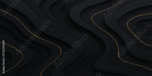 Black leather fabric pattern forms a curved highway design with a gold line