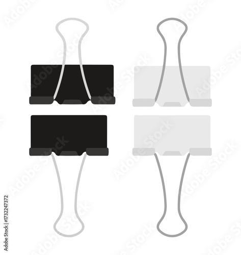 Binder Clip Icon Set – Black and White Office Supply Symbols for Document Organization, Productivity Tools, and Stationery UI Design