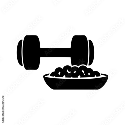 Weight training versus healthy diet concept represented in a silhouette image