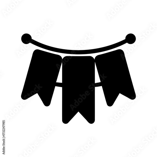 Festive Party Banner with Three Pennants Suspended on a Decorative String