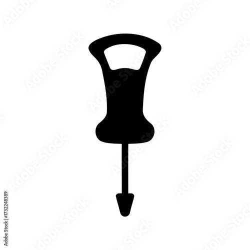 Isolated Black Silhouette of a Plumber's Tool, Specifically a Plunger on White