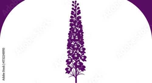 Purple flower spike silhouette on white w/ purple corner accents