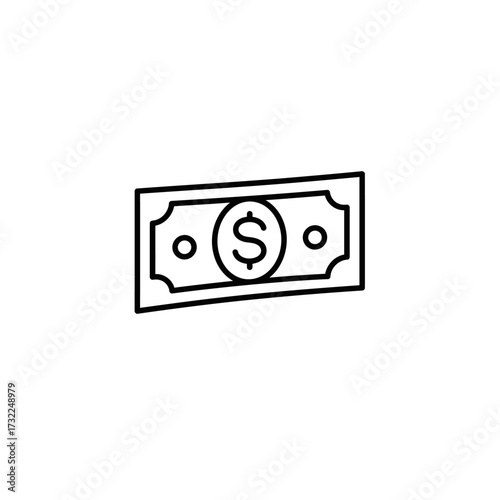 Minimalist Vector Icon of Dollar Bill with Line Art and Black Outline
