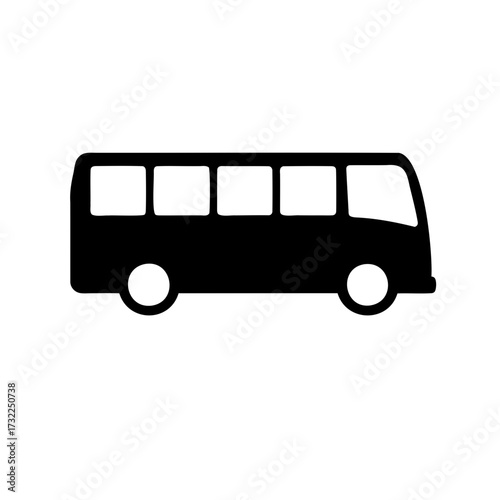 Black silhouette illustration of a passenger bus with windows and wheels
