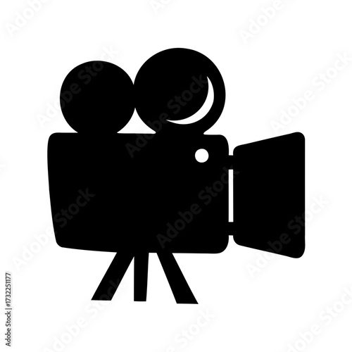 Stylized silhouette of a vintage film camera with three legged stand