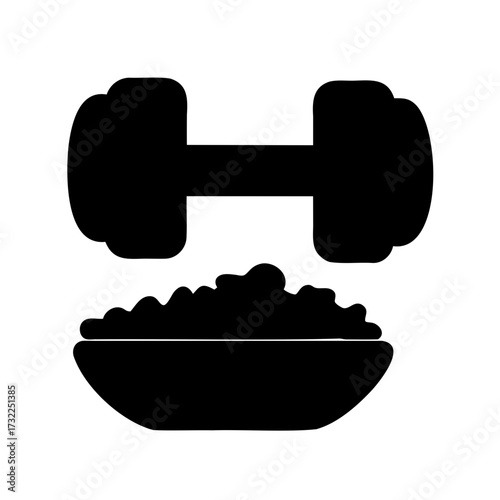 Balance between fitness and nutrition symbolized by a dumbbell and a bowl