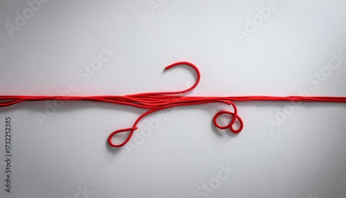 A Red String Is Stretched Out On A White Wall