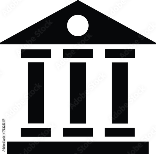 Vector art of black silhouette icon of a building with three columns