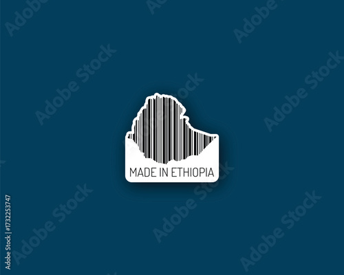 Modern "Made in Ethiopia" barcode map sticker. Ideal for packaging, branding, export visuals, retail, and patriotic identity projects.