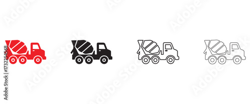concrete mixer icon vector set, construction and vehicle, cement mixer truck sign vector illustration