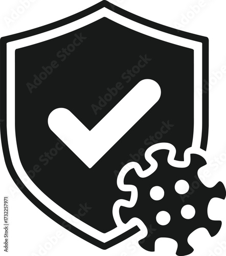 Vector art of icon representing protection against virus, with a shield and checkmark