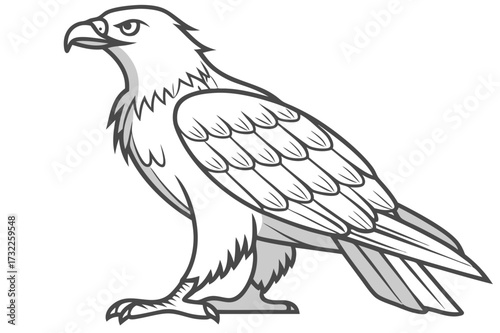 Bird on Hill Over Tonal Blue Mountain Landscape Vector - Nature Vista Graphic