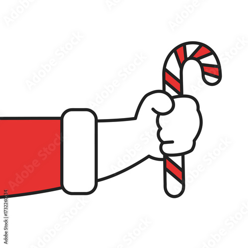 Christmas Vector Illustration of Santa Claus Hand Holding Candy Cane Modern Style