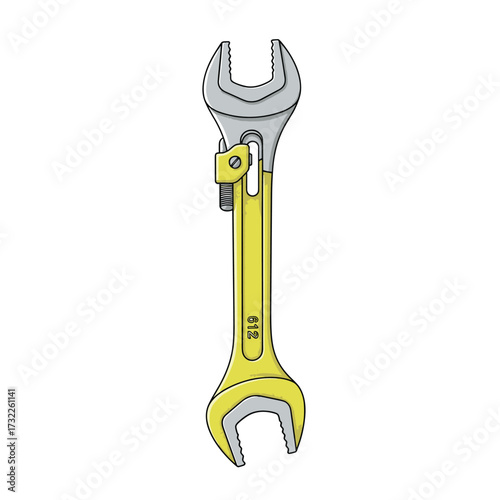 A detailed illustration of a versatile adjustable wrench used for mechanical repairs and plumbing tasks.