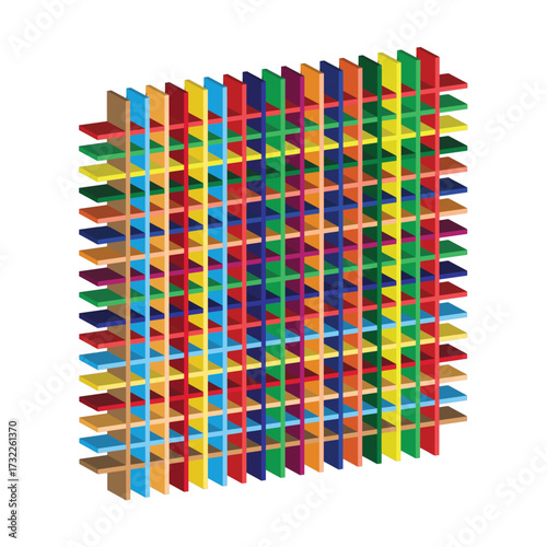 Interlocking Grid Cube – 3D Sacred Geometry of Colorful Structure and Devotional Alignment