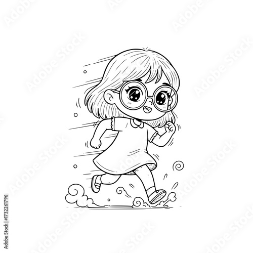 Girl outline wearing glasses running happily