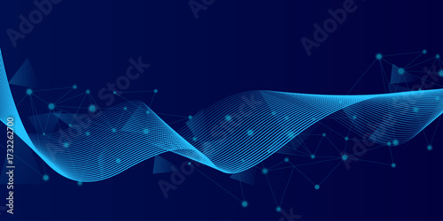 Abstract futuristic technology concept. Gradient digital blue background with wave lines and plexus lines of big data analysis.