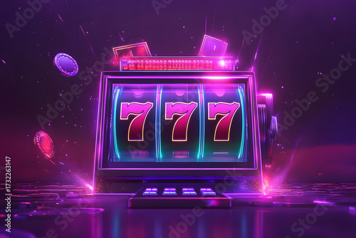 Futuristic Casino Slot Machine with 777 on Vibrant Display  