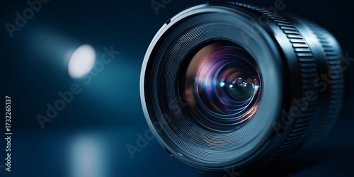 Macro closeup of camera lens aperture zoom background