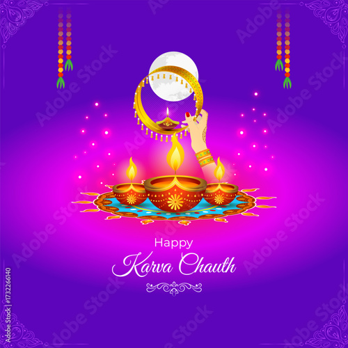 Vector illustration of Happy Karwa Chauth social media template