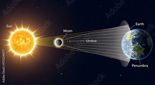 Educational Diagram Illustrating a Solar Eclipse with Shadow Zones