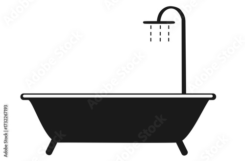 Minimalist silhouette of a clawfoot bathtub with shower head