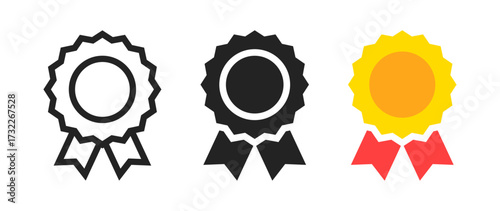 Ribbon badge icon representing awards, achievements, or recognition, used for certifying accomplishments, rewards, or honor in various applications