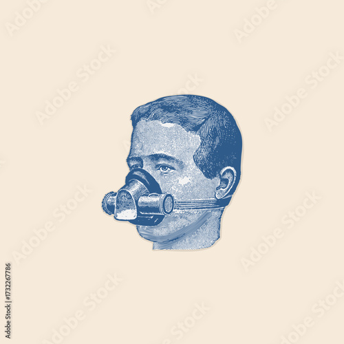 Man head with mask gas warning safety icon retro logo vintage illustration design vector element