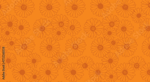 Floral pattern with daisy-like flowers on an orange background