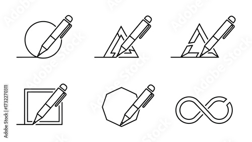 Geometric Pencil Symbols: An elegant array of geometric symbols intricately designed with a pencil, embodying the essence of artistic creation and design.