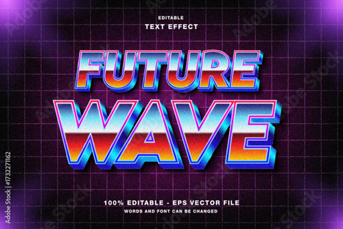 Future Wave Retro 80s Synthwave 3D Text Effect Editable with Metallic Gradient.