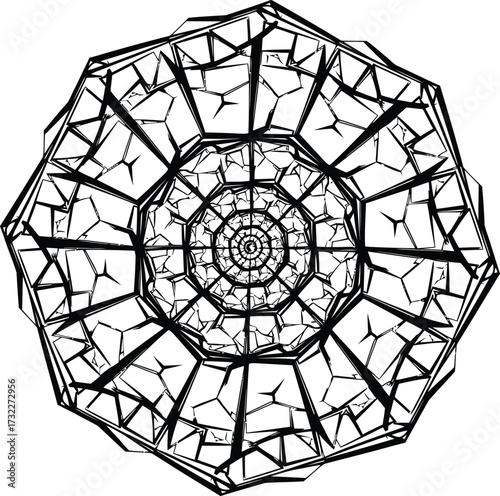 Abstract cracked mandala pattern vector, Japanese Aomori lacquer inspired symbolism of protection and unity, decorative circular background for invitation and brochure