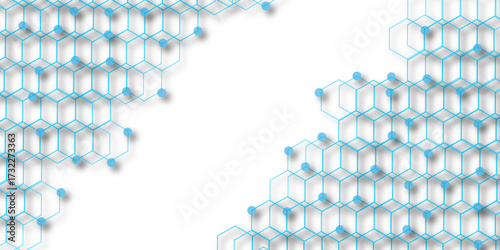 Abstract white background with blue hexagons seamless pattern and geometric in vector design. Futuristic blue neon honeycombs. Modern technology design .Minimal style website banner, decoration .