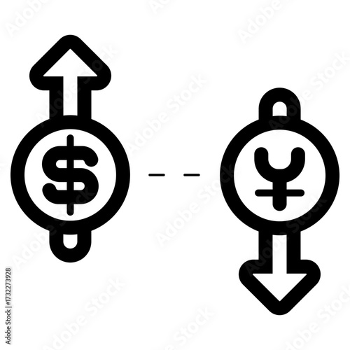 currency rate dollar and yen icon