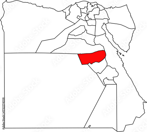 Detailed vector map of Egypt highlighting the Assiut Governorate (Asyut), a major educational and commercial center in Upper Egypt.

