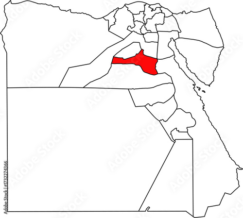 Detailed vector map of Egypt highlighting the Beni Suef Governorate (Bani Suwayf), an important agricultural and industrial area in Middle Egypt.

