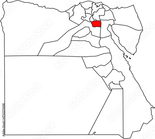 Detailed vector map of Egypt highlighting the Cairo Governorate (Al Qahirah), the densely populated capital and economic center.

